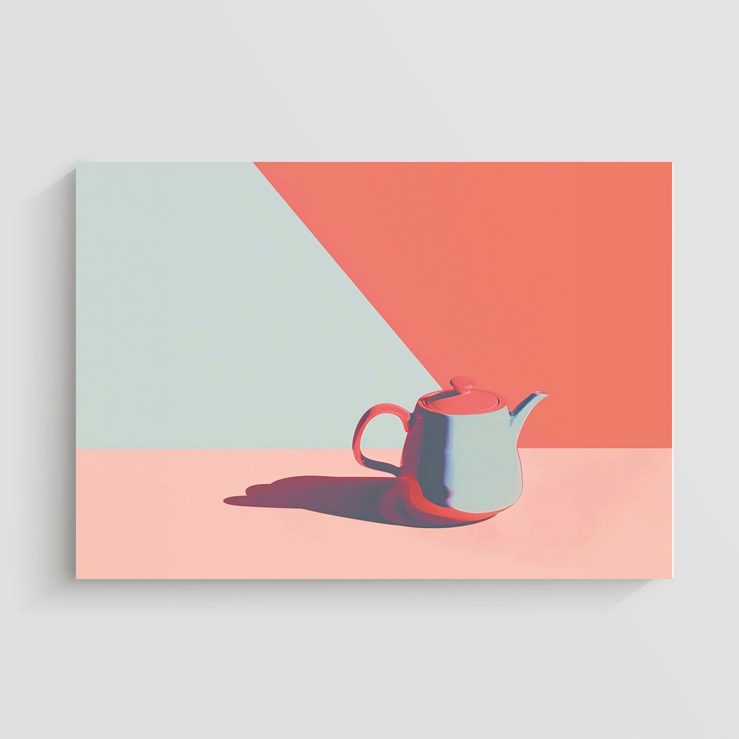 Imagen moderna de una tetera en tonos vibrantes de rojo, azul y rosa.