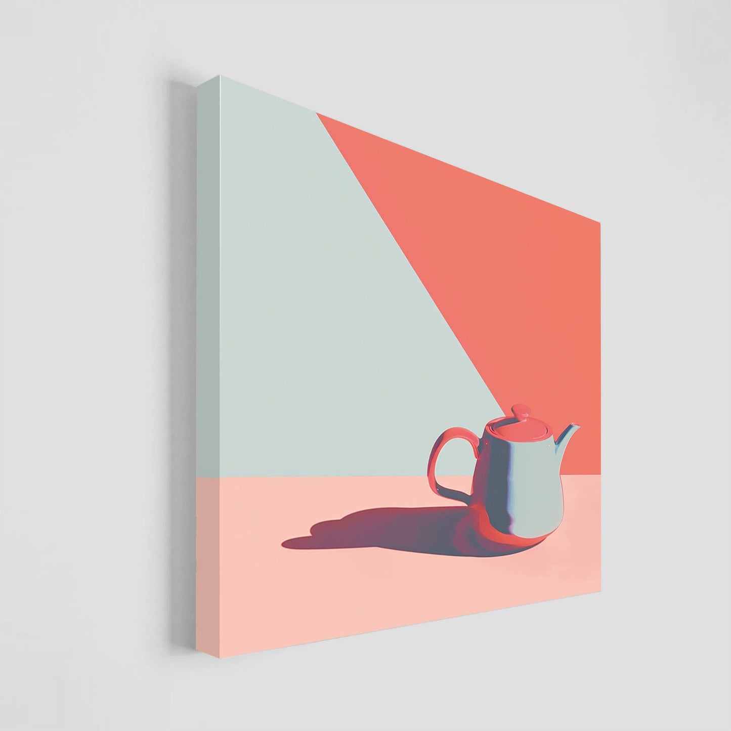 Imagen moderna de una tetera en tonos vibrantes de rojo, azul y rosa.