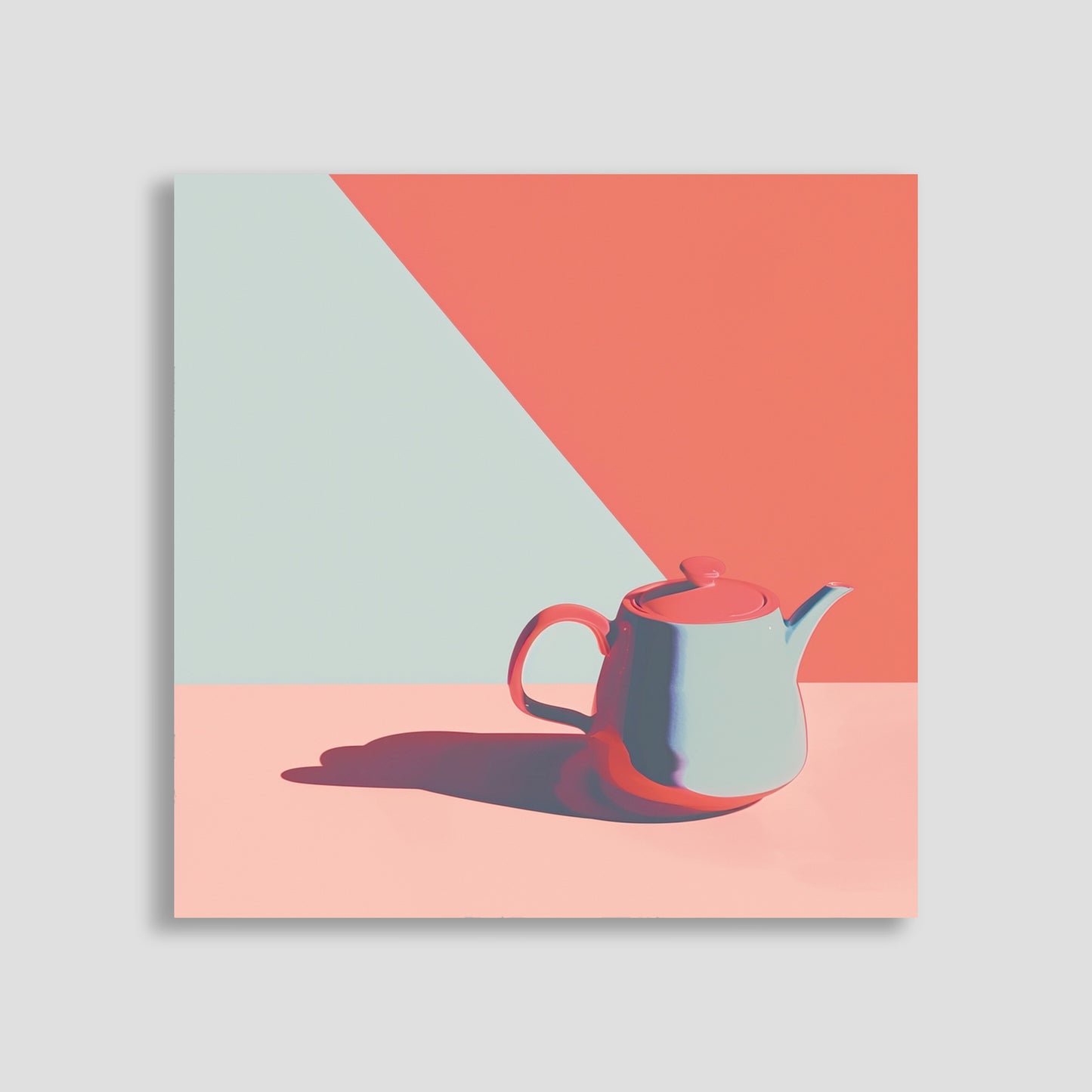 Imagen moderna de una tetera en tonos vibrantes de rojo, azul y rosa.
