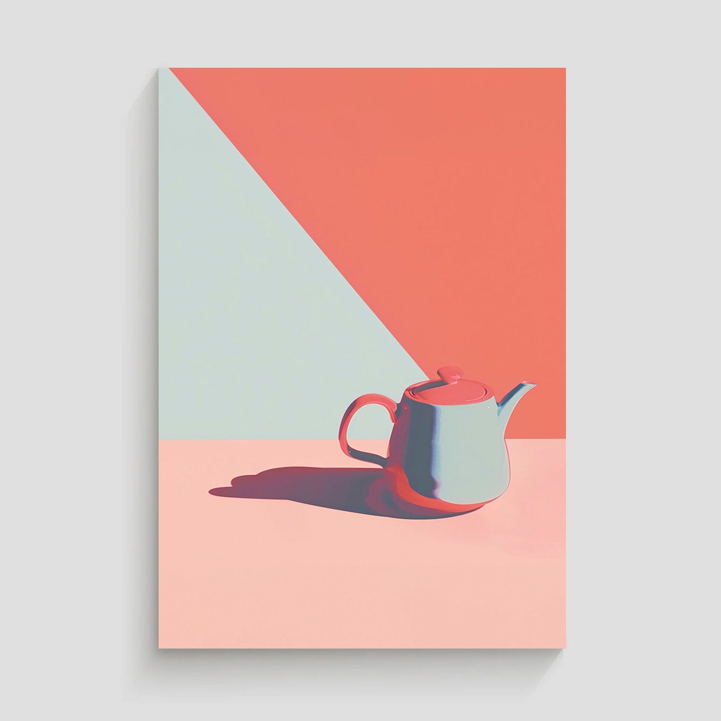 Imagen moderna de una tetera en tonos vibrantes de rojo, azul y rosa.