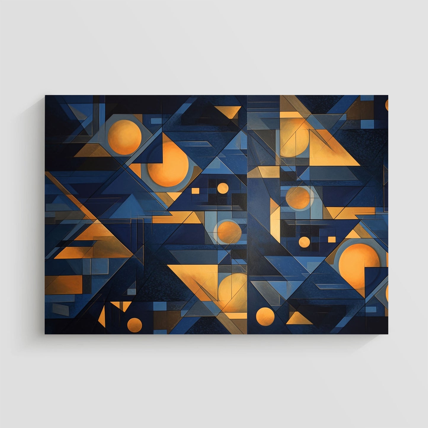 Elegante composición geométrica en tonos azul y dorado, combinando modernidad y sofisticación.