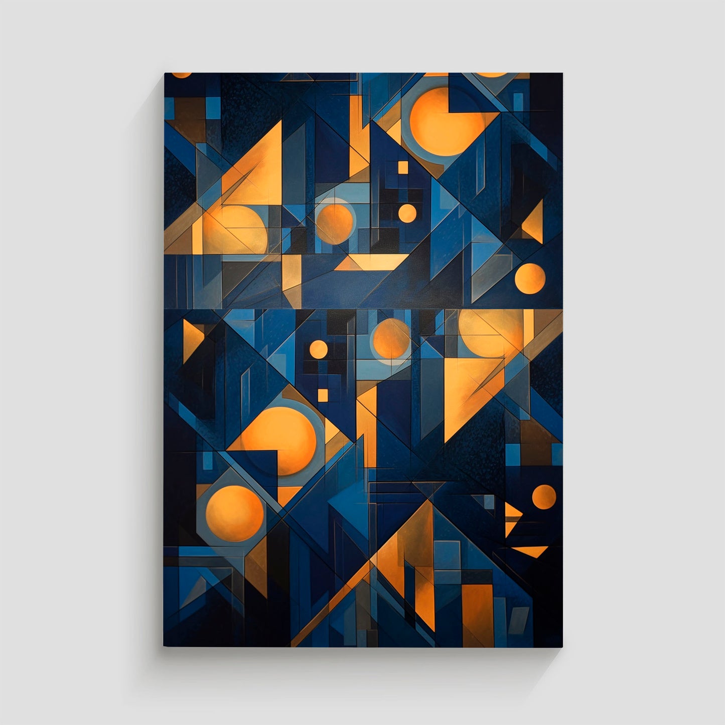 Elegante composición geométrica en tonos azul y dorado, combinando modernidad y sofisticación.