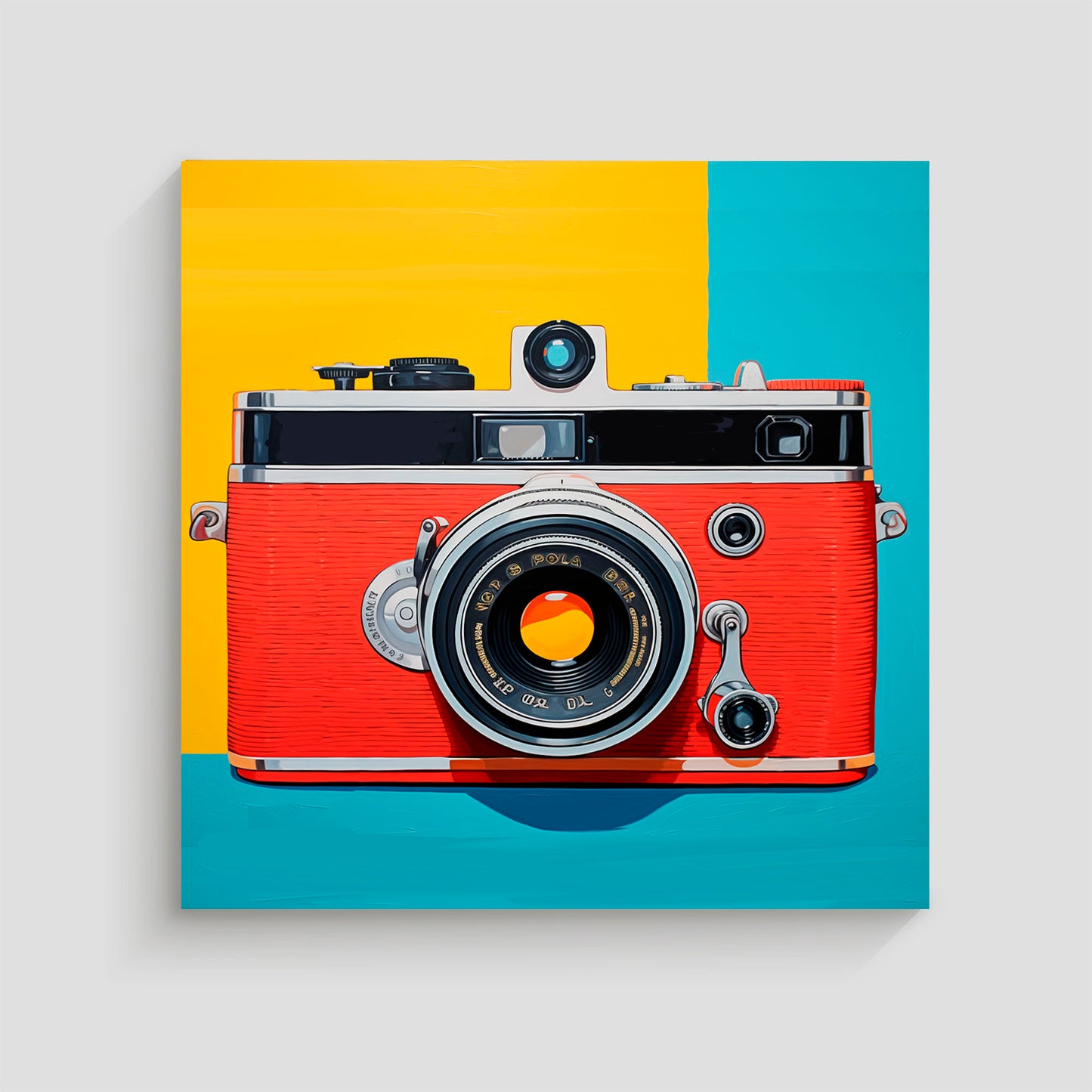 Cámara clásica en un vibrante diseño colorido, combinando nostalgia y creatividad visual.