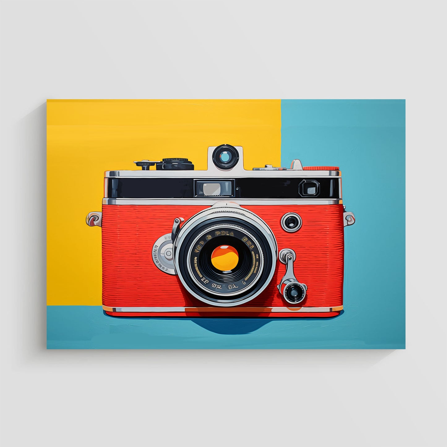 Cámara clásica en un vibrante diseño colorido, combinando nostalgia y creatividad visual.