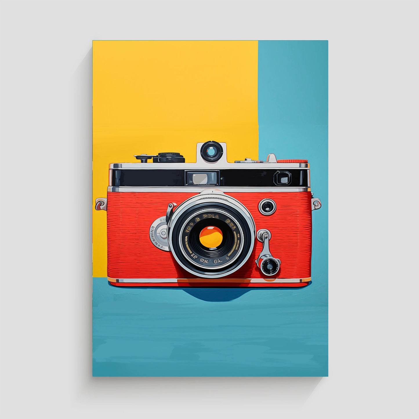 Cámara clásica en un vibrante diseño colorido, combinando nostalgia y creatividad visual.