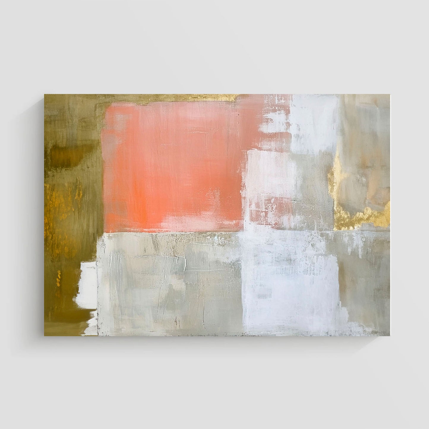Arte abstracto con fluidas formas en tonos dorados y salmón, evocando calidez y armonía.