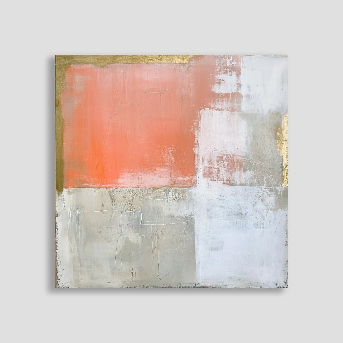 Arte abstracto con fluidas formas en tonos dorados y salmón, evocando calidez y armonía.