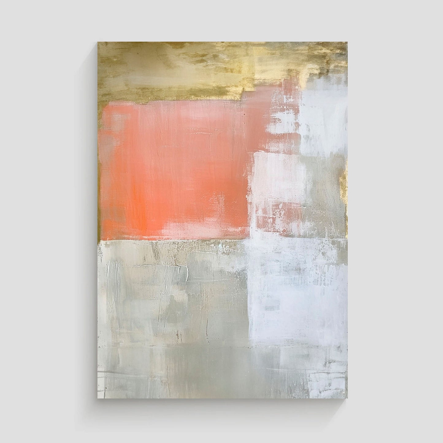 Arte abstracto con fluidas formas en tonos dorados y salmón, evocando calidez y armonía.