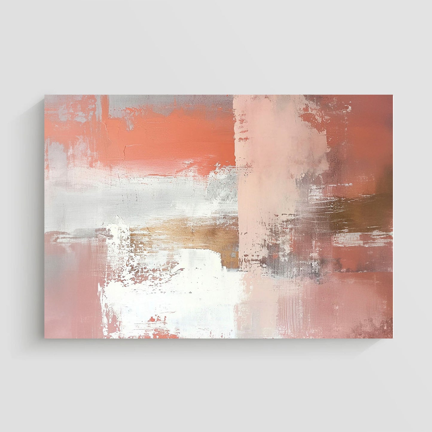 Elegante composición abstracta con tonos dorados y salmón, creando un ambiente cálido y sofisticado.