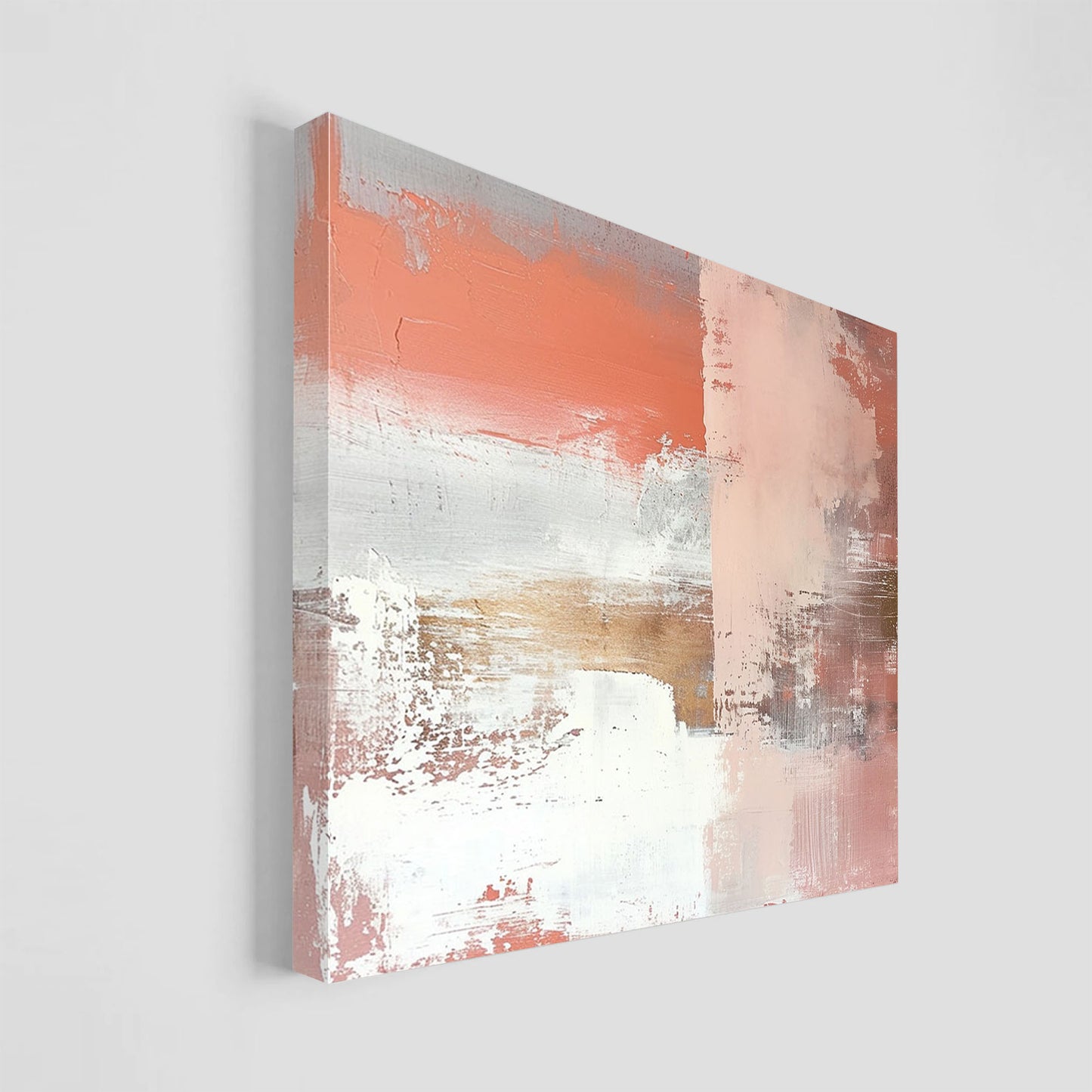 Elegante composición abstracta con tonos dorados y salmón, creando un ambiente cálido y sofisticado.