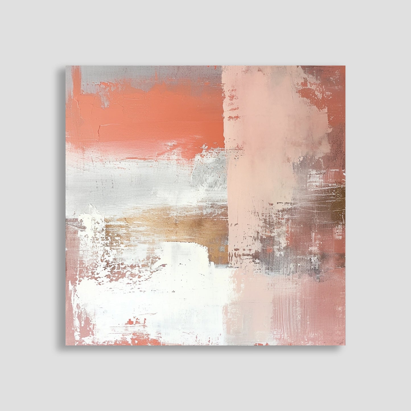 Elegante composición abstracta con tonos dorados y salmón, creando un ambiente cálido y sofisticado.