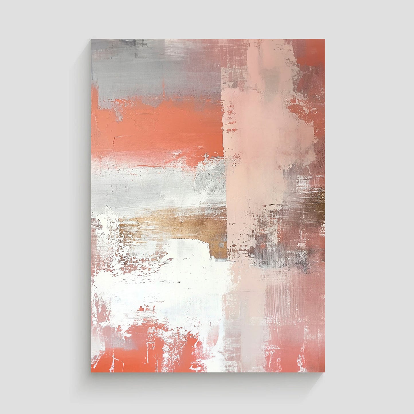 Elegante composición abstracta con tonos dorados y salmón, creando un ambiente cálido y sofisticado.