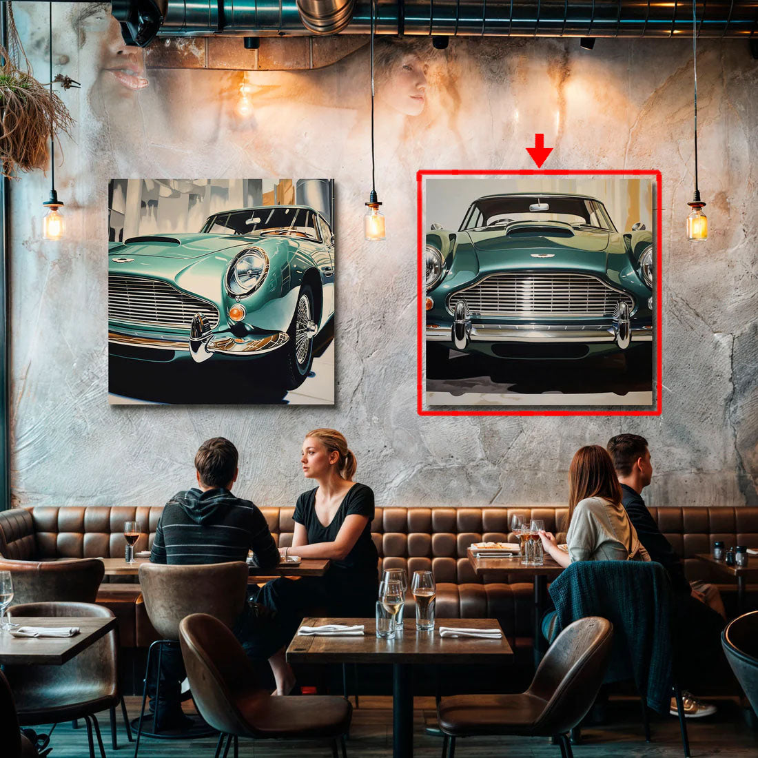 Imagen de un automóvil clásico Aston Martin en color verde, destacando sus detalles elegantes y sofisticados