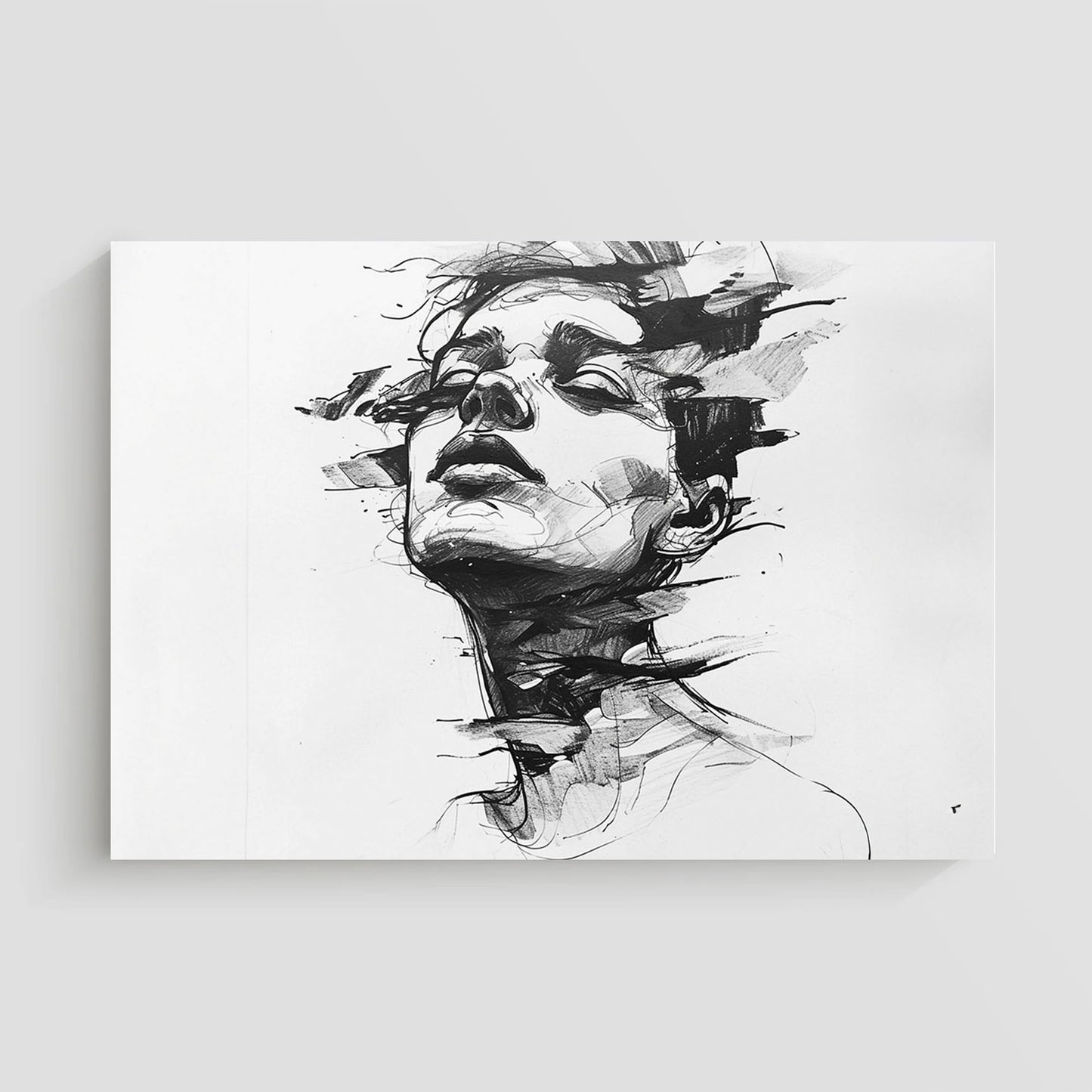 Ilustración en blanco y negro de un rostro humano rodeado por líneas dinámicas y abstractas, creando una sensación de movimiento.