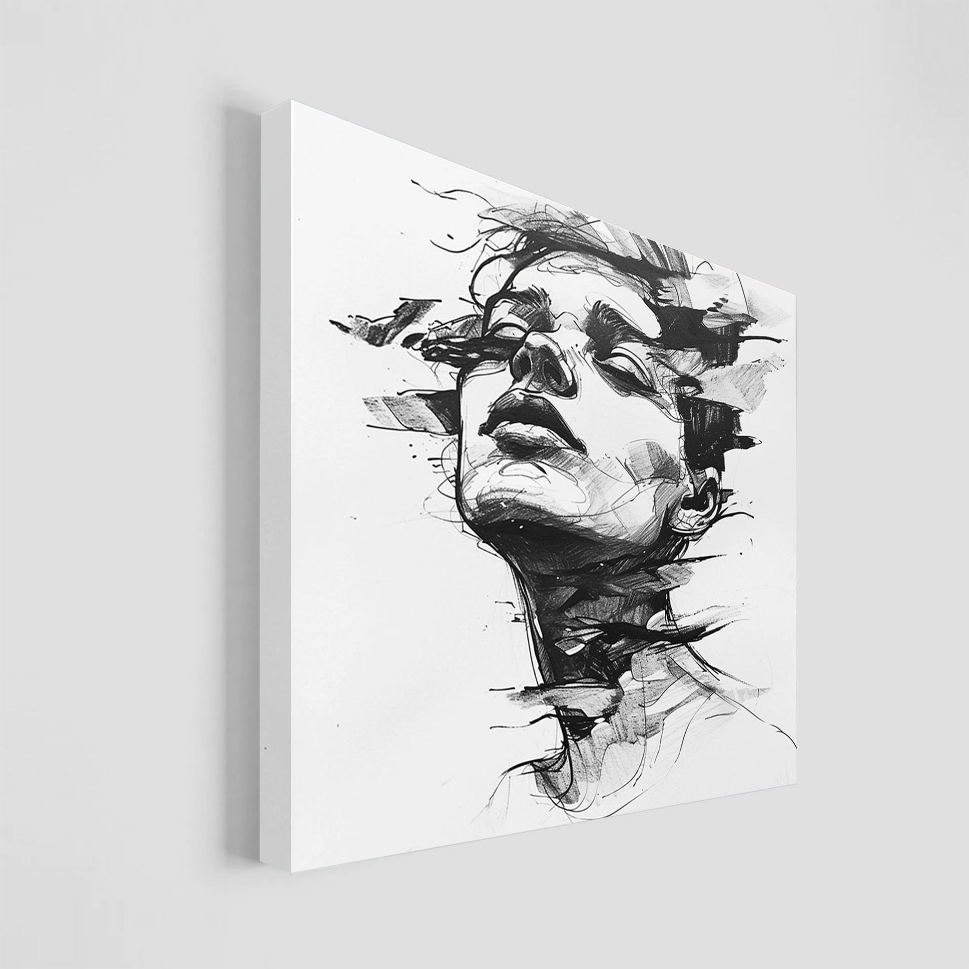 Ilustración en blanco y negro de un rostro humano rodeado por líneas dinámicas y abstractas, creando una sensación de movimiento.