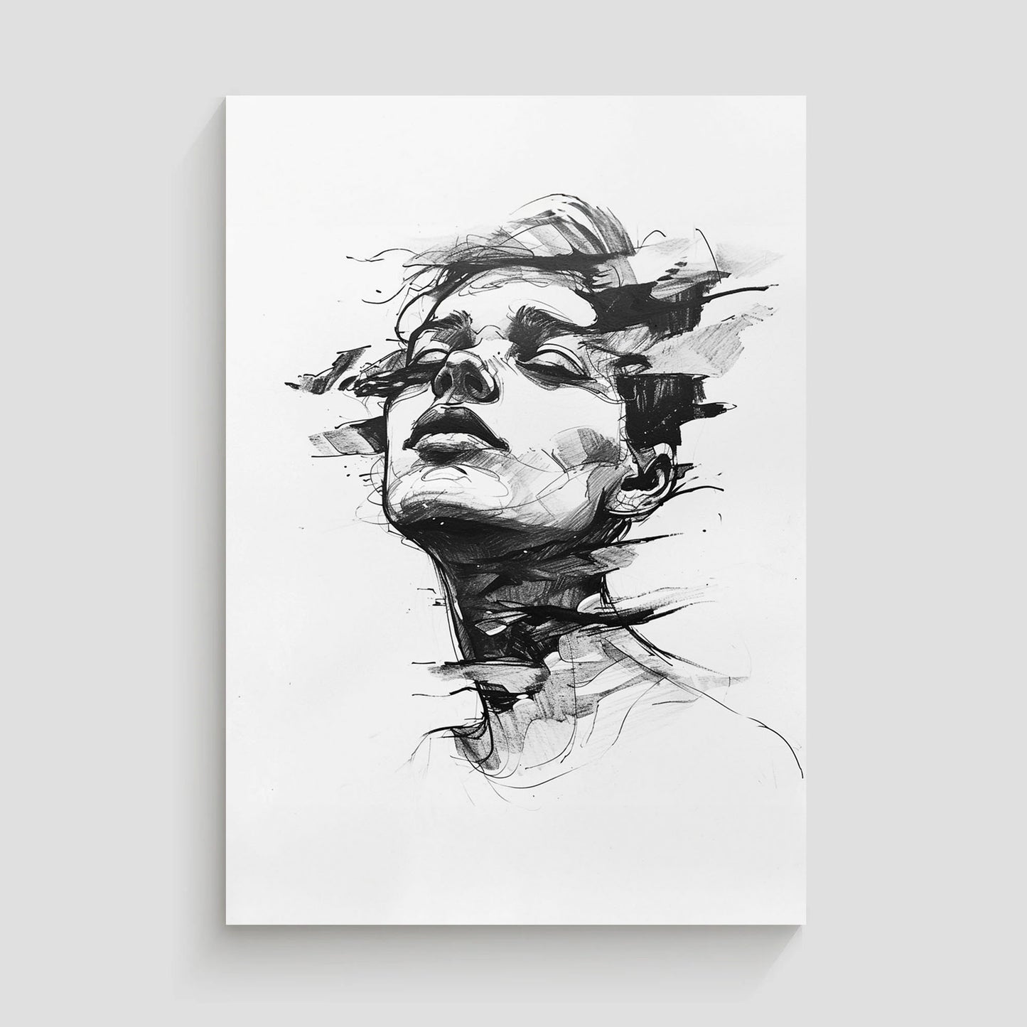 Ilustración en blanco y negro de un rostro humano rodeado por líneas dinámicas y abstractas, creando una sensación de movimiento.