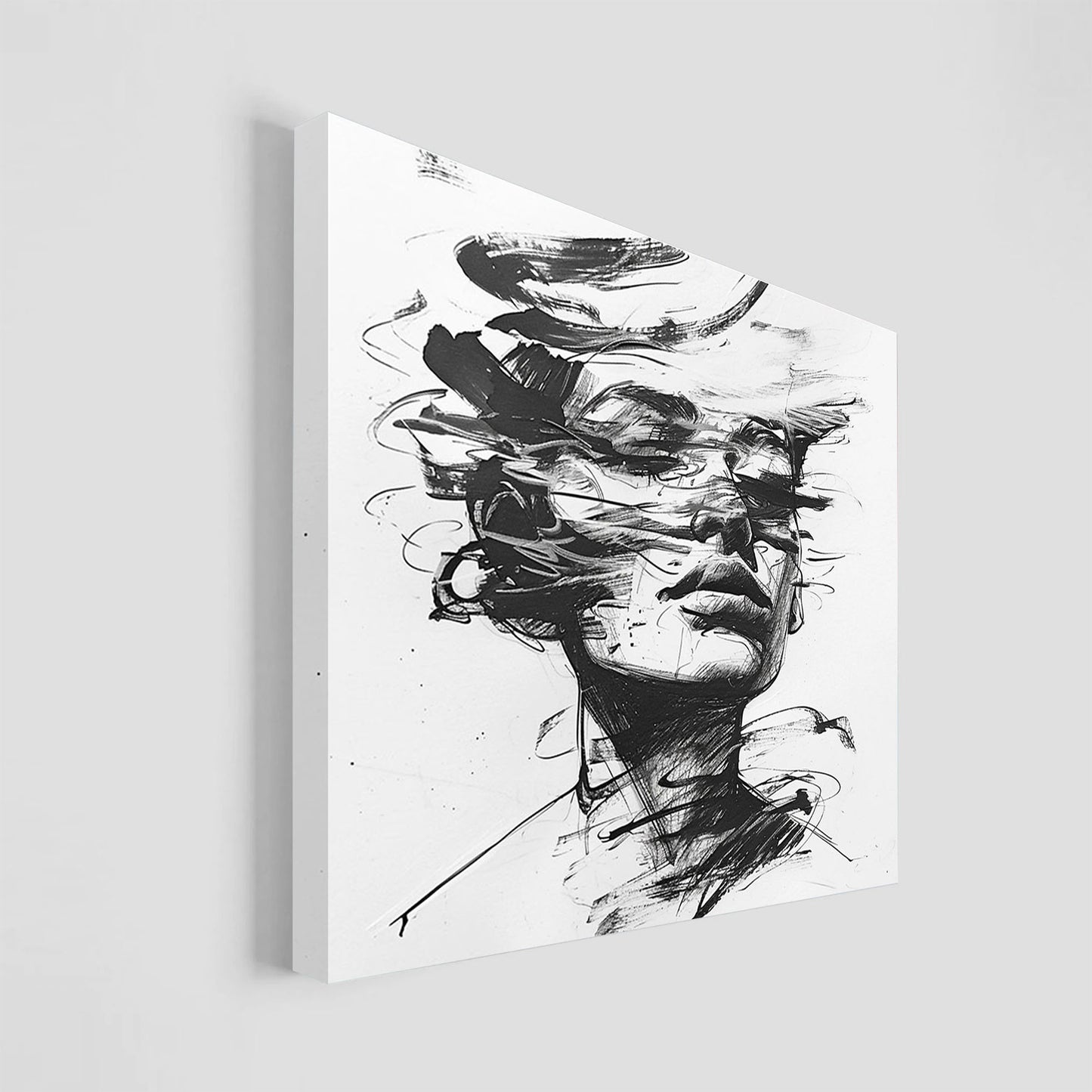 Ilustración en blanco y negro de un rostro humano rodeado por líneas dinámicas y abstractas, creando una sensación de movimiento.